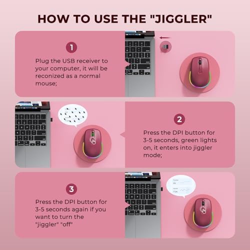 PEIOUS Rechargeable Wireless Mouse with LED – Innovative Jiggler Technology to Keep Your Computer Awake – Sleek Black Design for Optimal Comfort and Productivity