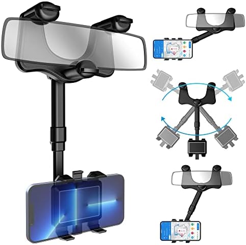 SXhyf Premium Rear View Mirror Phone Holder – 360-Degree Rotatable & Retractable Mount for i Phone & Samsung – Universal Fit for Enhanced Safety & Connectivity – Effortless Installation & Sleek Design for Every Driver