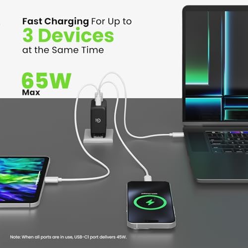 Power Up Your Devices Efficiently with the GEARit 65 W Ga N USB-C Triple-Port Fast Charger – PD 3.0 Wall Adapter for Seamless Charging of Apple, Samsung, Google, and Dell Devices – Compact, Lightweight Design with Superior Safety Features for Fast Multi-Device Power Delivery