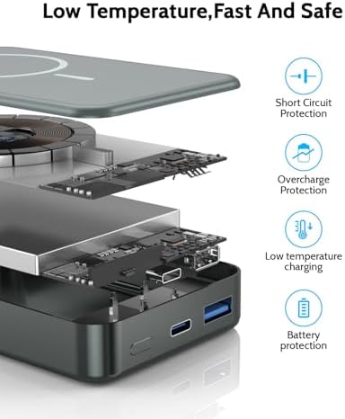 26800 m Ah Magnetic Power Bank – Premium Aluminum Alloy Portable Charger with 20 W USB-C Fast Charging for i Phone 12-16 Series, Sleek Silvery Gray, Effortless Wireless Charging for On-the-Go Power Solutions