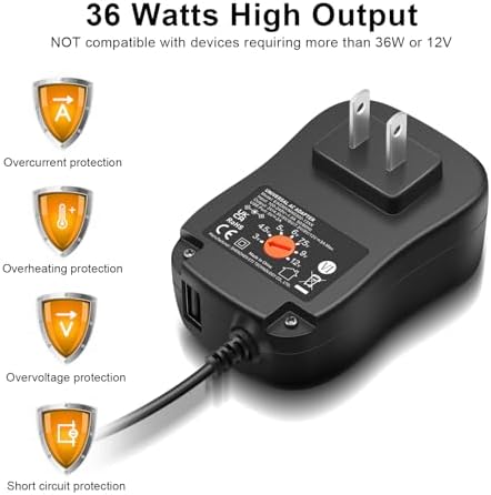 Universal 36 W Adjustable Voltage DC Power Supply with 8 Tips – Multi-Device USB Wall Charger for Phones, Security Cameras, Routers, and LED Lights – Versatile AC Adapter for Seamless Connectivity and Efficient Power Management