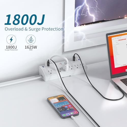 Maximize Your Workspace Efficiency with the JXGUCAT 40 W Fast Charging Desk Clamp Power Strip – 6 AC Outlets & 2 USB-C Ports, 10 ft Cord, Ideal for Home Office Surge Protection, Fits 1.8″ Tabletop Edges, Removable Mount for Effortless Setup