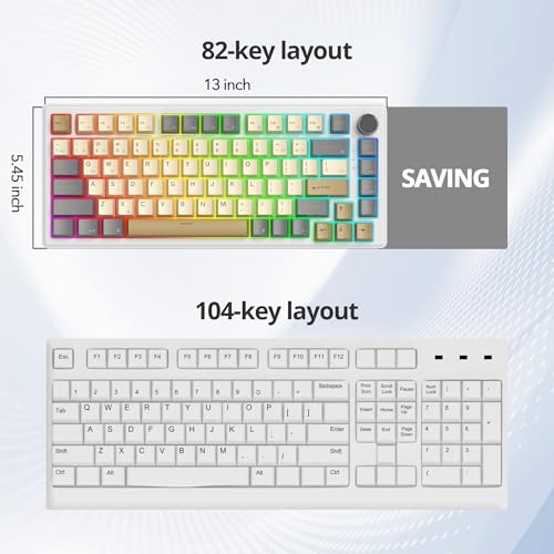 Transform Your Gaming Setup with the 75% Monster B Wired Mechanical Keyboard – 82 Keys, Gasket Mount Design, Hot-Swappable White Switches, RGB Lighting, Programmable Features for Mac/Windows – Unmatched Speed and Comfort for Gamers and Professionals