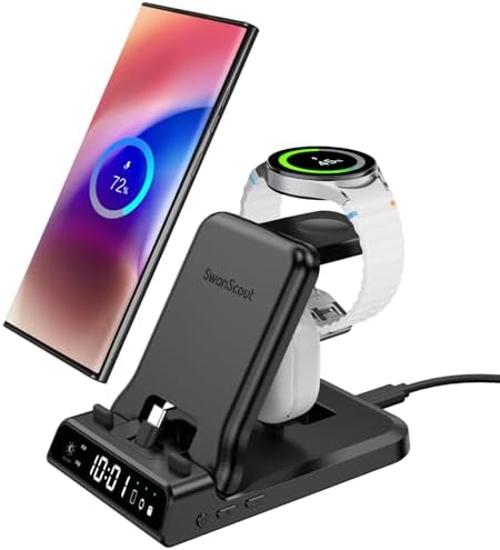 25 W USB-C Fast Charging Dock for Samsung – 3-in-1 Foldable Charging Station for Galaxy S25, S24, Z Flip 6, Fold 6, and Galaxy Watch Ultra/7/6/5/4 – High-Efficiency Portable Charger for Home & Office Use, Ideal for USB-C Buds and Multi-Device Power Solutions