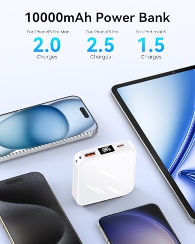 Ultra-Compact 10000 m Ah Fast Charge Mini Power Bank with Smart LED Display – Portable USB C Charger for i Phone, i Pad, Samsung & Android Devices – Optimal Power Solution for On-the-Go Charging