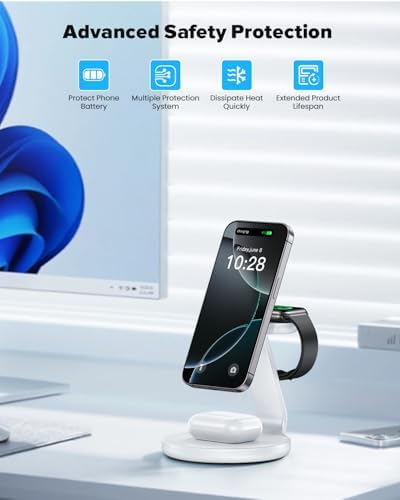 Ultimate 3-in-1 Fast Wireless Charging Station for i Phone 16, 15, 14, 13, 12 – Sleek Design with Enhanced Compatibility for Apple Watch and Air Pods Elevate your charging experience with this state-of-the-art 3-in-1 wireless charger, expertly designed to provide fast, efficient power for your i Phone models 16, 15, 14, 13, and 12. This innovative charging station not only supports your i Phone but also seamlessly accommodates your Apple Watch and Air Pods, ensuring all your essential devices are charged simultaneously without the clutter of cords. The sleek, modern design enhances your workspace while the smart charging technology prevents overheating, delivering optimal power for your devices. An anti-slip surface guarantees your gadgets remain securely in place, while an LED indicator keeps you informed of charging status at a glance. Built with durability in mind, this charging station is perfect for tech-savvy individuals looking to streamline their daily routine. Experience the perfect blend of functionality and style, and keep your devices organized and ready for action with this must-have accessory.