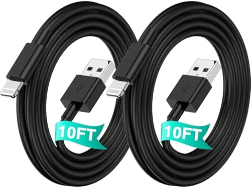 Premium 10 ft Lightning Charger Cable 2 Pack for i Phone and i Pad – Apple MFi Certified, Fast Charging, Durable Design for Enhanced Connectivity with i Phone 14/13/12/11 Pro Max SE XR XS X 8 7 6 – Perfect for Home, Office & On-the-Go Use