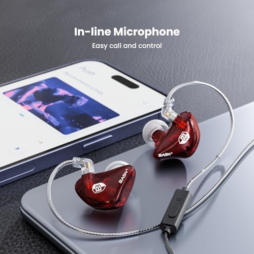 BASN Bsinger Professional Dual Driver In-Ear Monitor Headphones – Hi-Fi Sound Quality Earbuds with Built-in Mic for Musicians and Drummers (Black, 2-Pin) – Superior Comfort and Durability for Live Performances