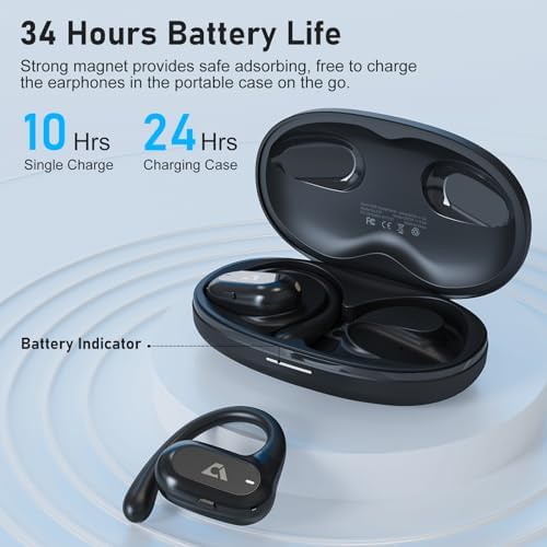 YMOO Open Ear Wireless Bluetooth 5.2 Headphones – Superior Comfort Sweatproof Air Conduction Earbuds, 34-Hour Playtime, Ultra-Low 40 ms Latency for Gamers and Fitness Enthusiasts, Impressive Hi-Fi Sound Quality, Lightweight and Secure Design for Ultimate Awareness (Black)
