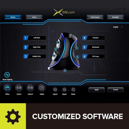 De LUX RGB Wired Ergonomic Vertical Mouse for Large Hands – 4000 DPI Precision Tracking, 6 Customizable Buttons, and Detachable Wrist Rest for Ultimate Comfort and Carpal Tunnel Relief – Perfect for Prolonged Use and Gaming Performance