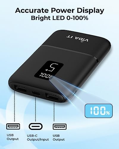 Vida IT 5000 m Ah Portable Charger – Lightweight USB-C Power Bank for i Phone XR, 11, 12, 13, Google Pixel, Samsung, Motorola, Xiaomi – Fast Charging with LED Display – Ideal for Heated Vests and Outdoor Use