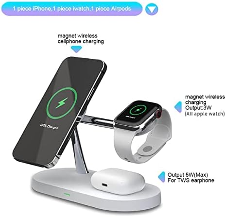 Maximize Your Charging Efficiency with the 5-in-1 Magnetic Wireless Charging Hub – High-Speed 15 W Mag-Safe Dock for i Phone 15/14/13/12, Apple Watch Series 7/SE/6/5/4/3/2, and Air Pods 3/2/Pro – The Ultimate All-in-One Charging Solution for Seamless Device Management and Clutter-Free Workspace