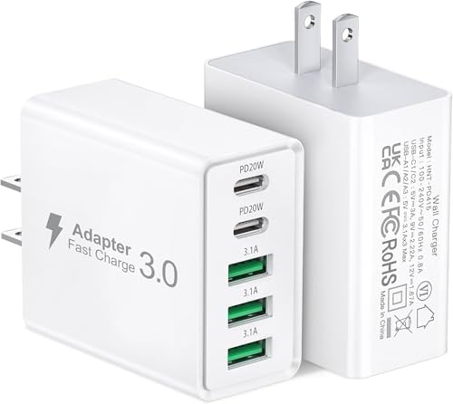 50 W Ultra-Fast Multiport USB-C Wall Charger – 5-Port Power Delivery Adapter for i Phone 15/14/13/12/11, Samsung Galaxy, i Pad, and Nintendo Switch – Compact Travel-Friendly Charging Solution with Dual USB-C & USB-A Ports for All Devices