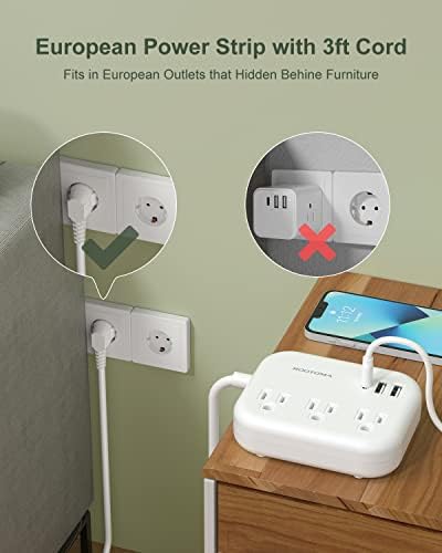 ROOTOMA 6 ft International Power Strip with 3 American Outlets & 3 USB Chargers – Essential US to EU Travel Adapter for Seamless Connectivity in Spain, France, Germany, Iceland – Compact & Durable Design for Travelers