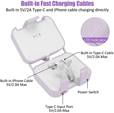 Ultra-Compact 4000 m Ah Power Bank with Built-in Cable – Fast Charging Portable Charger for i Phone, Samsung, Google Devices – Stylish Green Mini External Battery Pack for On-the-Go Connectivity and Convenience