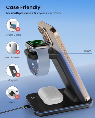 CIYOYO 3-in-1 Fast Wireless Charging Dock – Streamlined Power Hub for i Phone 16/15/14/13/12/SE, Apple Watch Series 9/8/7/6/SE/5/4, and Air Pods Pro/3/2 – Maximize Charging Efficiency with Innovative Safety Features and Sleek Aesthetic Design for Modern Living