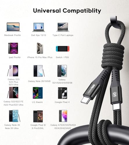 sweguard 100 W USB C to USB C Charger Cable [3.3 ft, 2-Pack] – Ultimate Fast Charging Solution for i Phone 15 & 16 Pro Max, Mac Book, i Pad Pro, and Samsung Galaxy S Series – Durable, High-Speed Compatibility for All Your Devices