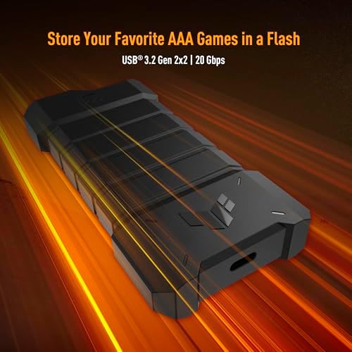 ASUS TUF Gaming A1 External M.2 NVMe SATA PCIe SSD Enclosure – Ultra-Fast USB-C Storage Solution with M.2 Q-Latch, IP68 Waterproof & Dustproof Design, Perfect for PS5 and Xbox Gamers, Enhanced Drop Resistance, Sleek Black Finish for Optimal Performance and Reliability