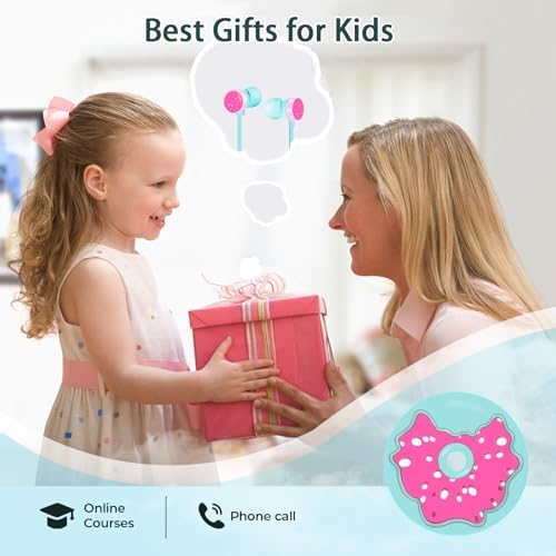 Vibrant Purple Donut Kids Earbuds – Comfortable In-Ear Headphones with Built-In Microphone and Storage Case for School Use – Perfect Wired Earphones for Learning, Play, and Active Lifestyles – Enhanced Compatibility with Multiple Devices