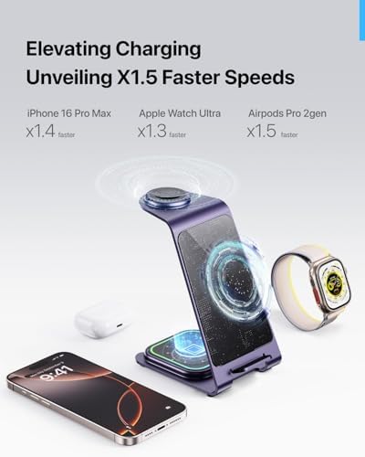 Intoval 3-in-1 Wireless Charging Station: Sleek Fast Charger for i Phone 16/15/14/13/12/11/X Pro Max, Apple Watch 10 Ultra/3 SE/9/8/7/6/5/4/3/2, and Air Pods Pro/4/Pro 2/3 – Ultimate Compatibility and Efficient Power Management in Stylish Silver Finish