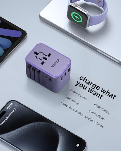 VINTAR Universal Travel Adapter: All-in-One Power Converter with 6 A Output, 3 USB-C and 2 USB Ports for Fast Global Charging Across Europe, UK, USA, and Australia – Essential Travel Accessory for Effortless Device Connectivity and Safety Features