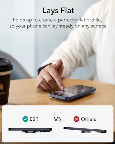 Magnetic Phone Ring Holder with 2-Way Adjustable Stand for i Phone and Galaxy – ESR Halo Lock Grip for Enhanced Stability, Secure Comfort, and Effortless Wireless Charging – Premium Zinc-Alloy Design, 1,200 g Magnetic Hold, Versatile Portrait/Landscape Viewing – Ideal for Caseless Phones and Mag Safe Cases – Black Finish for Modern Aesthetics