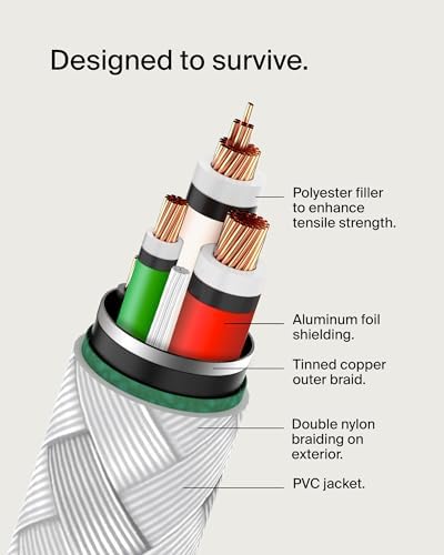 Belkin Boost Charge Braided USB-C to USB-C Cable – 1 m (3.3 ft) Durable Fast Charging Cable for i Phone, Galaxy, Nintendo Switch 2, i Pad Pro, and Pixel – Tangle-Free Design with 480 Mbps Data Transfer – Ultimate Universal Compatibility for All Your Devices