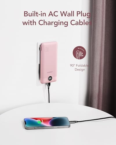 VEGER 10000 m Ah Slim Fast Charging Portable Power Bank with Built-In Cables and Wall Plug – Essential Travel Battery Pack for i Phone, i Pad, Samsung & More in Vibrant Green – Unmatched Convenience and Speed for Mobile Users