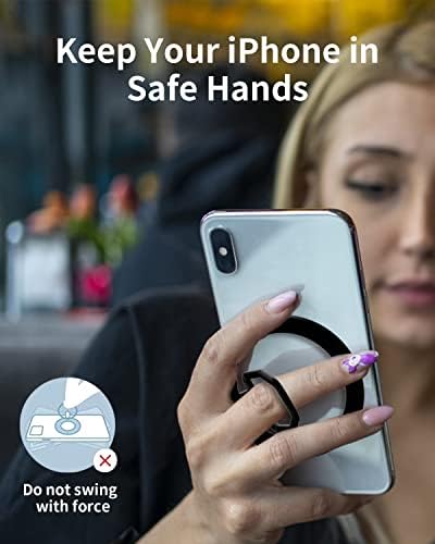 AUROX Magnetic Phone Ring Holder: Adjustable Grip & Stand for Mag Safe i Phones 12-16, Lightweight Aluminum with Powerful N52 Magnets, 360° Rotation & 125° Flip, Detachable for Seamless Wireless Charging – Perfect for Streaming, Photography & Everyday Use (Black)