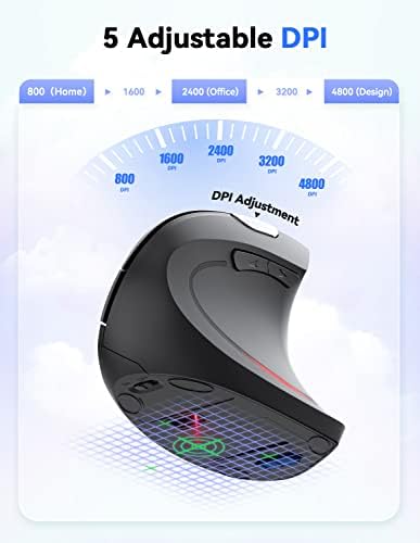 TECKNET Wireless Vertical Mouse – 4800 DPI Ergonomic Design for Ultimate Comfort & Precision, Adjustable DPI Levels for Seamless Navigation, Silent Clicks & 2.4 GHz Technology for Laptops, Desktops & Mac – Ideal Carpal Tunnel Relief Accessory