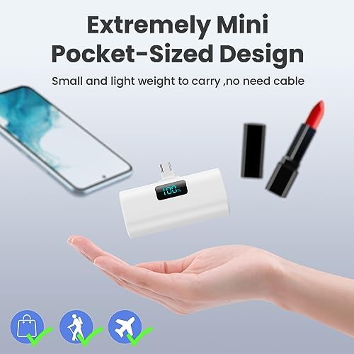 Compact 5200 m Ah Power Bank with Built-In USB-C for i Phone 15 and Samsung Devices – Fast Charging, LCD Display, Lightweight Red Design for On-the-Go Convenience and Enhanced Compatibility