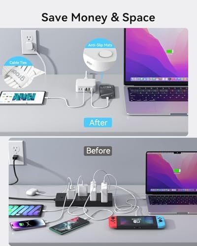 130 W Multi-Port USB C Charger Block with Fast Wall Charging – 6 Ports Including PD 45 W & Dual PD 20 W, 3 USB-A & 3 USB-C, QC, PPS Technology, 6 ft Cord – Ideal for i Phone, Galaxy, Pixel, Mac Book, i Pad Pro – Ultimate Efficiency and Versatile Compatibility