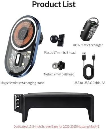 Ford Mustang Mach-E Wireless Charging Phone Holder (2021-2025) – Magnetic Cradle for 15.5-Inch Displays – 360° Adjustable Car Mount for Seamless Navigation and Fast Charging – Ultimate Mag Safe-Compatible Accessory for Enhanced Driving Experience