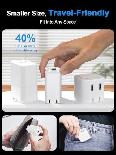 Power Up Anywhere: 65 W Ga N USB-C Charger Block with Dual Port Fast Charging – Compact & Foldable Adapter for Mac Book Pro/Air, i Phone 8-16, i Pad Pro/Air, Apple Watch, Galaxy S20-24 & More – Ultimate Compatibility & Efficiency!