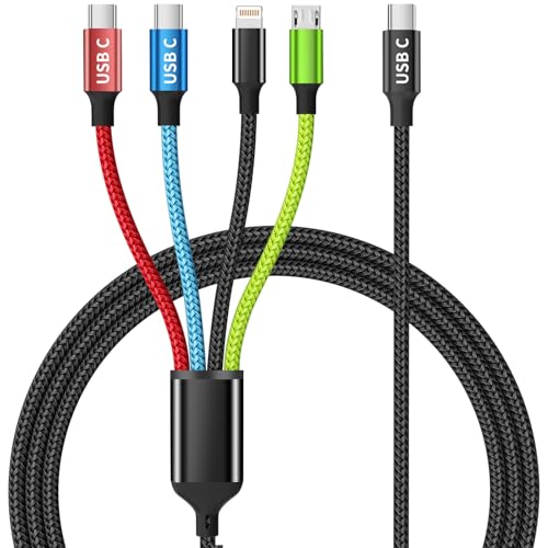 Versatile 4-in-1 Nylon Braided Charging Cable – 2 Pack, 5 FT Length, Fast Charging Universal USB Cable for Lightning, USB-C, and Micro USB Devices, Optimized for High-Speed Connectivity and Enhanced Durability, Ideal for Phones, Tablets, and More