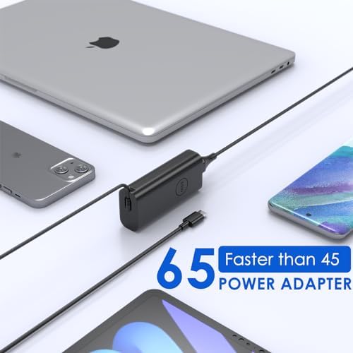 65 W USB-C Laptop Charger for Dell: High-Speed, Compact Power Adapter Compatible with Inspiron, Latitude, and XPS Models – Enhanced Safety Features for Business Use and Travel Convenience