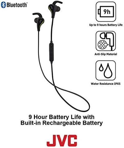 JVC Black and Yellow Wireless Sport Headphones – Water-Resistant Bluetooth Earbuds with Locking Ear Fit for Active Lifestyles – Sweatproof and Secure for Athletes – Ultimate Audio Experience for Workouts and Outdoor Activities