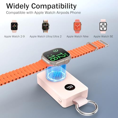 i.VALUX Magnetic Wireless Power Bank for Apple Watch – 4000 m Ah Ultra-Portable Charger with Keychain for Series 10-2 – Fast Charging Solution for Active Lifestyles – Sleek, Lightweight Design for Effortless On-the-Go Charging – Essential Travel Accessory for Apple Watch Users