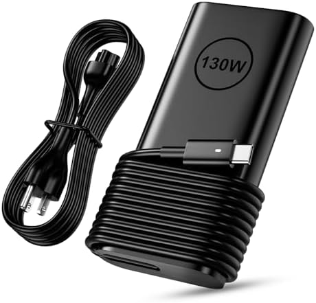 Dell 130 W USB-C Slim Laptop Charger – Fast Charging Power Adapter for Precision & XPS Series with 6 ft Cord – Ultimate Compatibility for Latitude 7410, 7310, 7210, 5590, 9700, 9500 Models – Reliable Power Delivery for Enhanced Performance and Portability