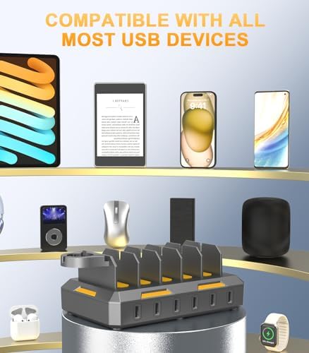 Ultimate 50 W Multi-Device Charging Hub – Sleek Space Gray USB Station with 6 Mixed Cables for i Phone, i Pad, Android, Tablets & More – Fast, Efficient & Safe Charging Solution for Home and Office