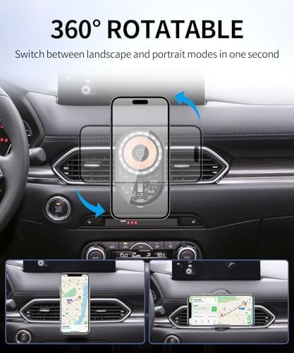 Transform Your Mazda CX-5 Driving Experience with a Premium Wireless Charging Phone Holder – Tailored Fit for 2017-2025 Models, 360° Rotating Design for Convenient Navigation and Sleek Interior Enhancement, Mag Safe Compatible for Rapid Charging and Effortless Device Access