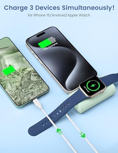 RORRY Ultra-Compact 5000 m Ah Power Bank for i Phone 15 & 16 – Foldable USB-C Fast Charger with 15 W Output, Sleek Black Design for Apple Devices and Apple Watch, Perfect for On-the-Go Power Needs