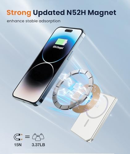 Ultra-Compact Blue Magnetic Wireless Power Bank for i Phone 12-16 Pro Max – 5000 m Ah Fast-Charging Battery Pack with Seamless Attachment for On-the-Go Convenience and Enhanced Compatibility – Essential Travel Accessory for Effortless Energy Backup