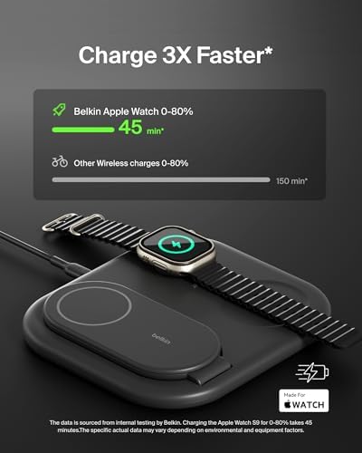 Revolutionize Your Charging Experience with the Belkin 2-in-1 Magnetic Foldable Charger – 15 W Qi2-Certified Wireless Power for Apple i Phone 16 & Samsung Galaxy S25 with Non-Slip Stability – Sleek White Design for Home, Office & Travel – PSU Included for Instant Use and Enhanced Device Compatibility