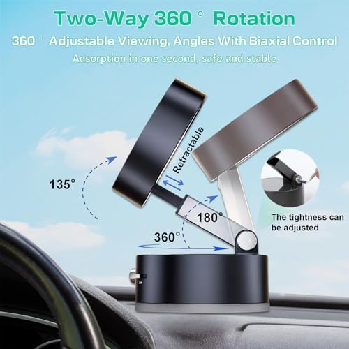 Vacuum Suction Magnetic Phone Holder, Rotatable Magnetic Suction Cup Phone Mount, for Car/Mirror/Smooth Surface, Foldable and Retractable, for All Phones – Enhanced Compatibility and Speed