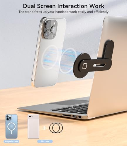 CloudValley Adjustable Laptop Stand, Magnetic Phone Holder, Aluminum Slim Computer Monitor Side Mount Clip for iPhone MagSafe Series & All Phones, Portable Foldable Computer Expansion, Matte Black – Enhanced Compatibility and Speed
