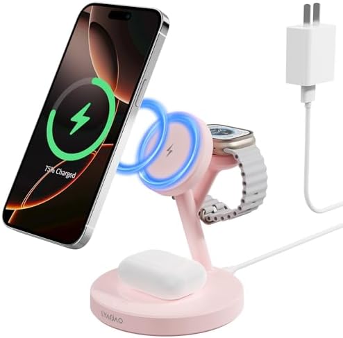 2025 US Edition 3-in-1 Wireless Charging Station for Apple: High-Speed 15 W Mag-Safe Charger Dock for i Phone 16/15/14/13/12, Air Pods, and Apple Watch – Superior Compatibility and Fast Charging Solution