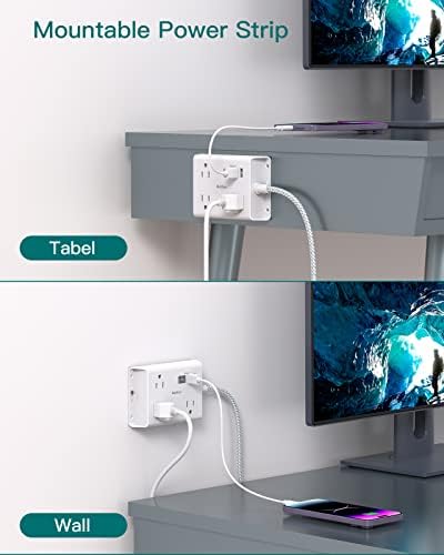 Travel-Ready Addtam Flat Plug Power Strip: Compact Desktop Charging Station with 3 AC Outlets & 4 USB Ports (2 USB-C) – Ultimate Cruise Ship Accessory for Effortless Device Charging on the Go!