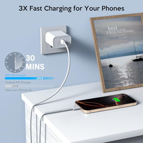 i Phone 16 & 15 Fast Charge Trio: 20 W USB-C Wall Chargers & 10 FT Woven Cables for Ultimate Device Compatibility – Ideal for i Pad Pro, Air Pods, and More – Efficient, Durable, and Perfect for Home or Travel Charging Solutions