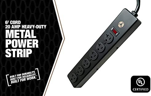 Heavy-Duty Magnetic Power Strip with 5 Outlets and 2.4 A USB – 8-Foot Cord for Ultimate Flexibility and Fast Charging, Ideal for Home and Jobsite Use